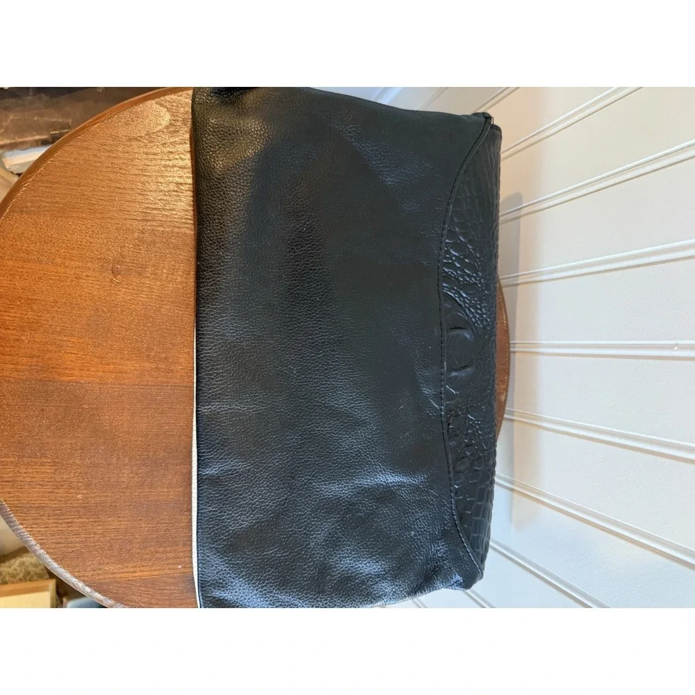 Bebe Genuine Leather Black White Croc Embossed Envelope Clutch Y2K